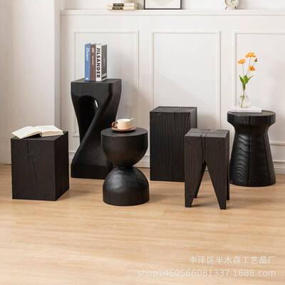 北欧实木植方墩子边几木方墩艺术角原几32132民宿原木架绿摆花件