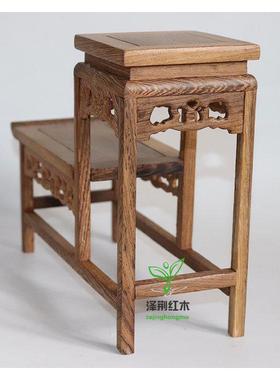 鸡翅高低微型博古木底架茶壶花瓶玩小摆古件座雕花752底座实木