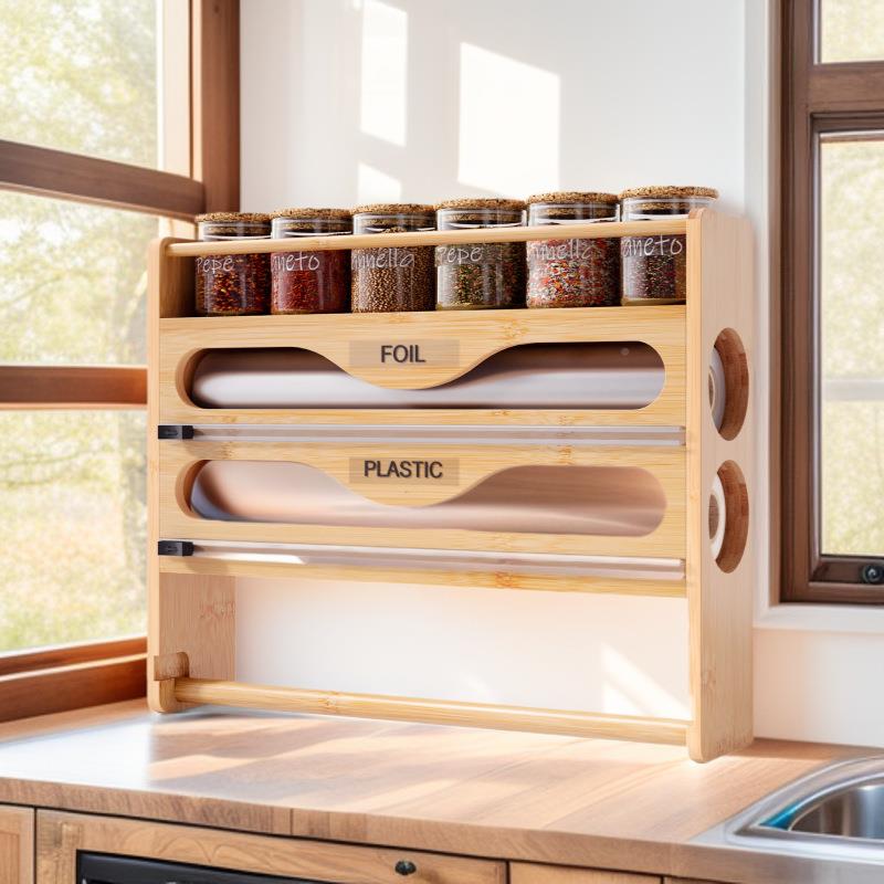 新款房纸收纳保鲜膜割器壁挂厨上墙切锡箔切割器01保鲜膜切割盒竹