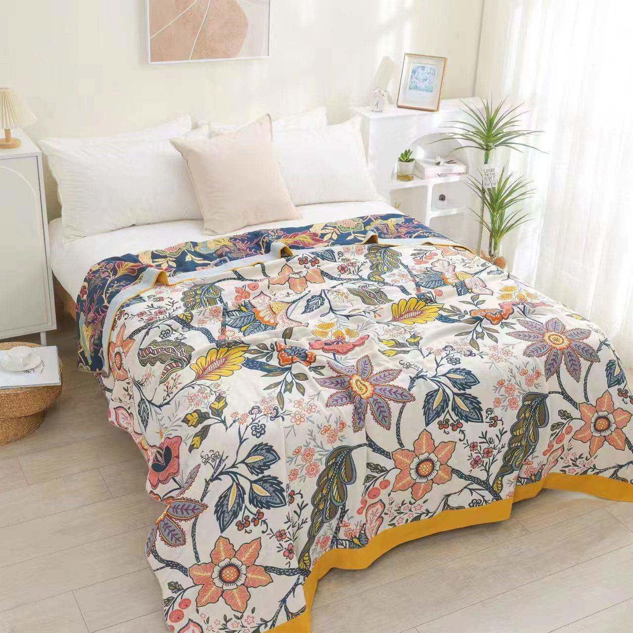 棉纱布毯毯纯棉四季子多层全沙布午睡单盖毯双人009毛巾被厂家