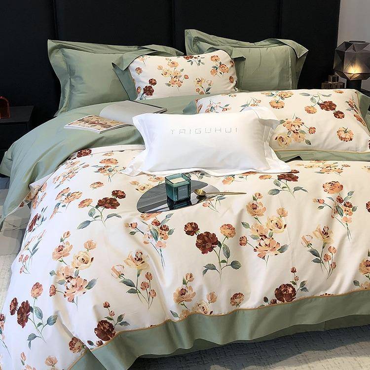 美田园风YLS-2024100支长绒棉1印花四件套式用全棉纯棉床笠款被套
