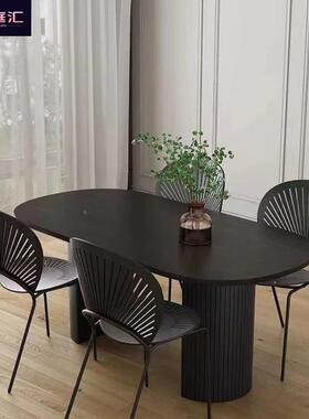 餐桌家用ERM餐高级感创意抖实厅木桌黑色意式轻奢音爆款餐桌子家