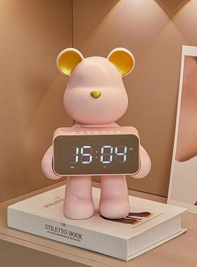 红钟创意暴BJ667-4力熊时钟摆件客厅关桌面卧室表装饰轻奢玄家居