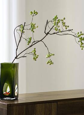 法式中古方口玻璃瓶高花级感插客绿色镂空软厅装饰摆件水培花花器