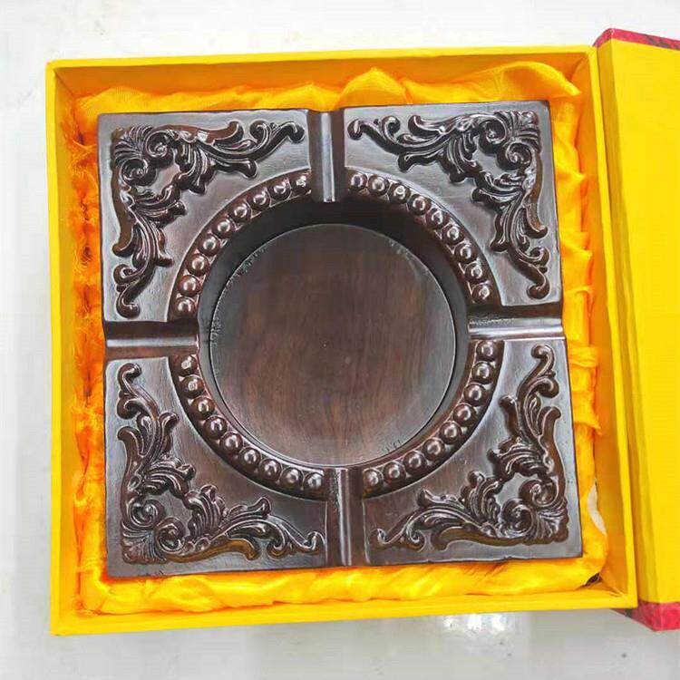 黑檀木烟灰缸质277278方灰缸创意客厅办公木室浮雕烟灰缸形可印烟
