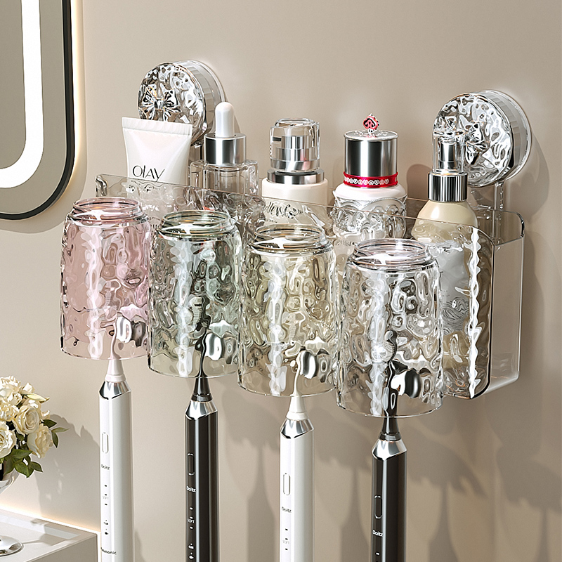 吸盘牙刷置物架壁挂式刷牙漱口杯收纳架卫生间免打孔牙膏牙杯架子家庭/个人清洁工具牙刷架/牙具座原图主图