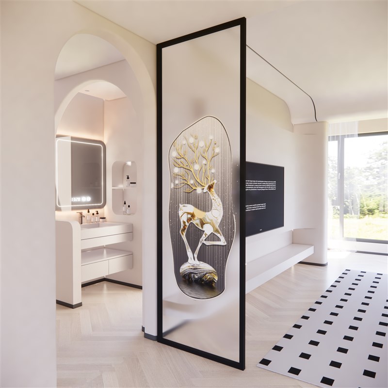 艺术玻璃屏风隔断入户客厅餐厅阳台过道遮挡隔断钢化玻璃双面图案