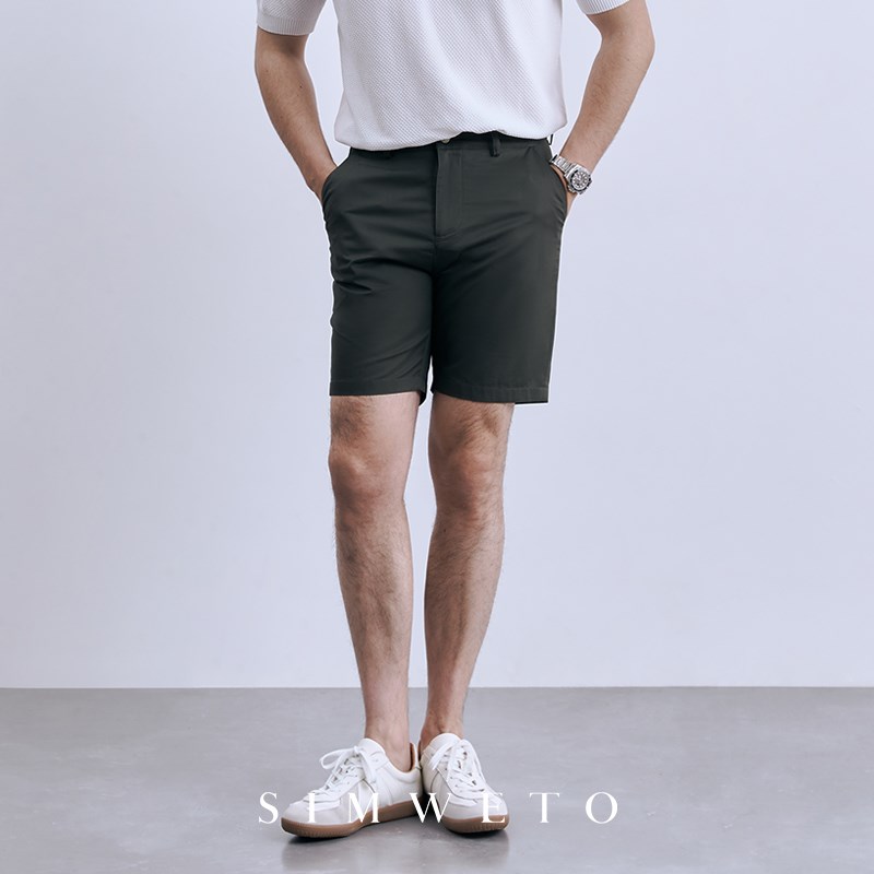 夏季凉感透气纯棉直筒黑色短裤杏色休闲裤薄款百搭商务男士裤子