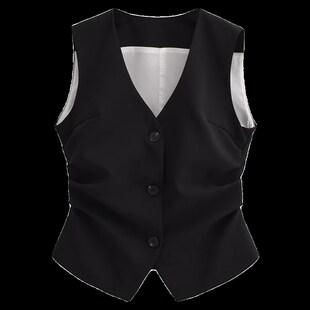 马夹外套 复古设计感无袖 老钱风简约V领西装 马甲女干练气质修身