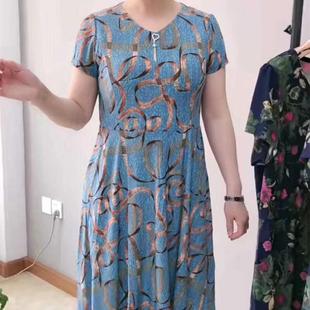 大码 中老年女装 长裙子中年高贵过膝大摆裙 连衣裙2023新款 妈妈夏装