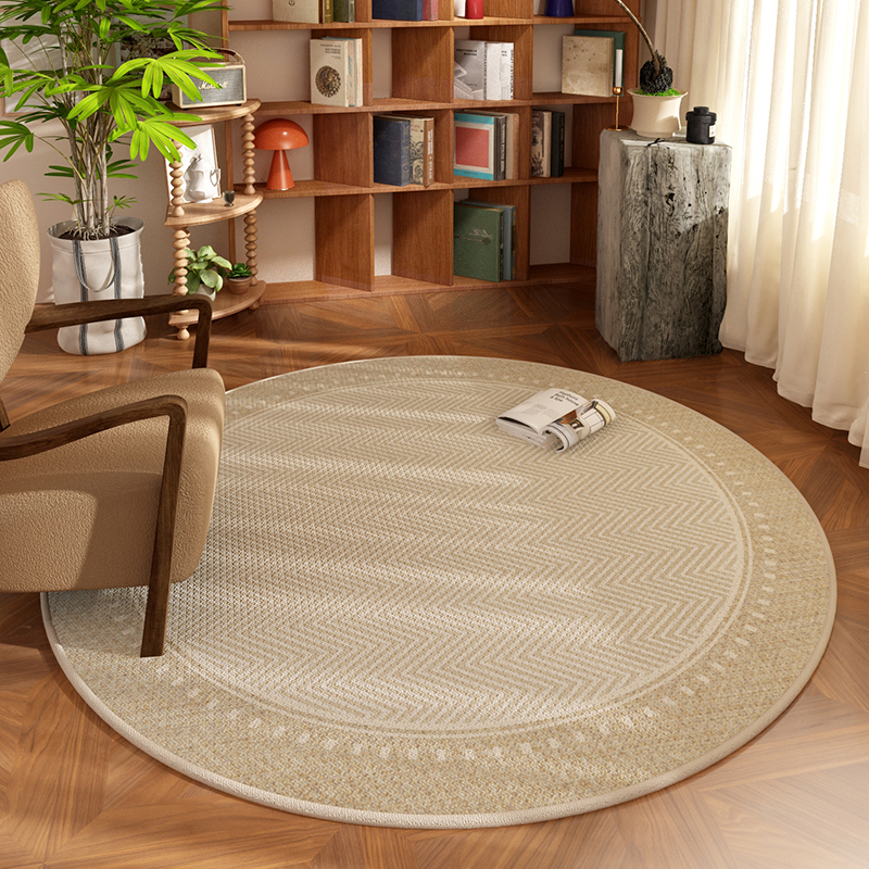 圆形侘寂风地毯电脑椅化妆台椅子高级感脚垫转椅防滑耐脏地垫家用