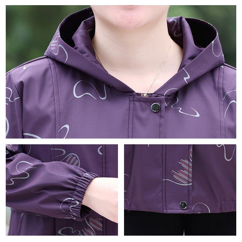 中老年人春装外套女大码妈妈装连帽风衣新款洋气奶奶夹克老人薄款
