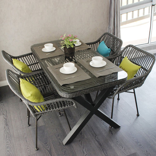 户外商用休闲桌椅组合五件套庭院藤椅阳台茶桌休闲组合简约腾椅子