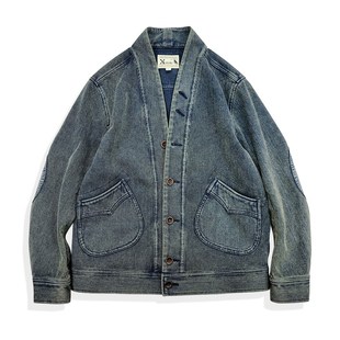 西里布蓝染剑道开衫外套道袍夹克衫男咔叽复古休闲拔染做旧新品