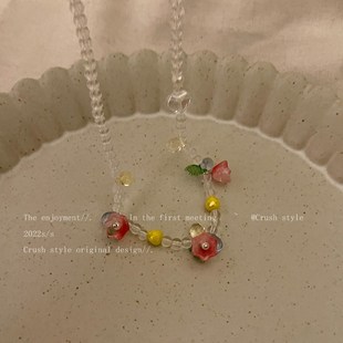 srrmhyn郁金香花朵吊坠项链女夏季 气质百搭网红锁骨链亚克力串珠