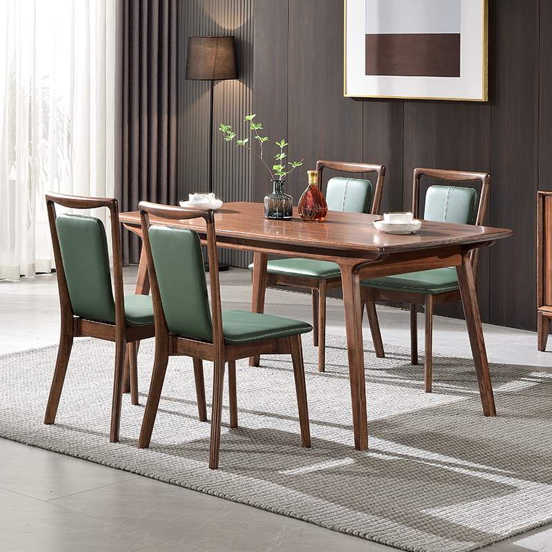 黑胡桃木实木餐桌椅组合家用1.6米长方形餐厅意式北欧大户饭桌子