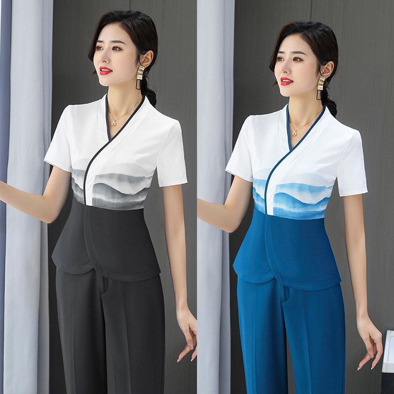美容院美容师工作服足浴足疗按摩工衣修身显瘦长裤套装酒店气质服
