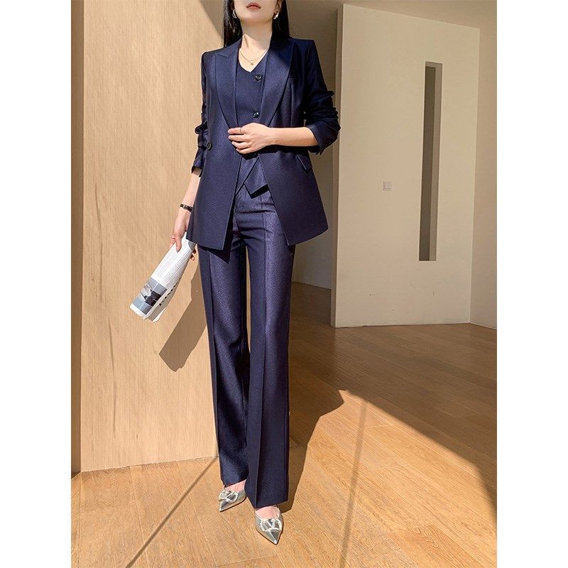 西装马甲套装女高级感2024新款春秋冬阔腿裤时尚洋气职业休闲西服