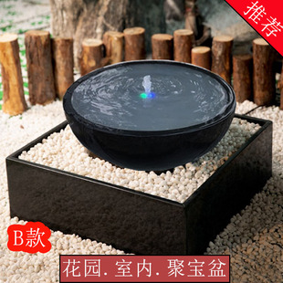 日式 水池喷水石头盆庭院水景观流水石钵循环水涌泉鱼池室内小喷泉