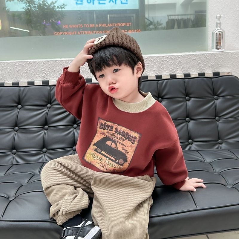 男童卫衣加绒冬季新款2024新款儿童一体绒上衣宝宝冬款加厚保暖