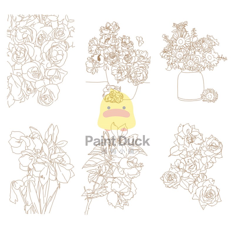 画鸭8K开花卉植物水彩线稿临摹草稿本水彩纸填色纸上色卡初学线描