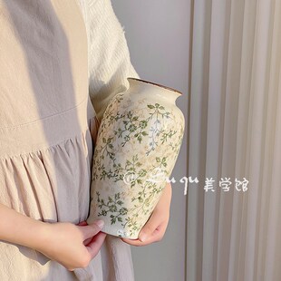 复古怀旧冰裂陶瓷插花瓶水培山归来装饰摆件客厅创意高级感田园风