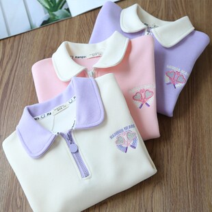 女童卫衣秋装新款儿童洋气长袖POLO衫春秋学院风女孩宝宝翻领上衣