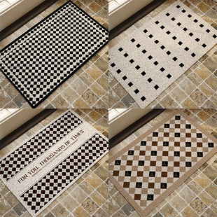 丝圈入户门地垫黑白格家用进门脚垫子防滑除尘可裁剪定制玄关地毯