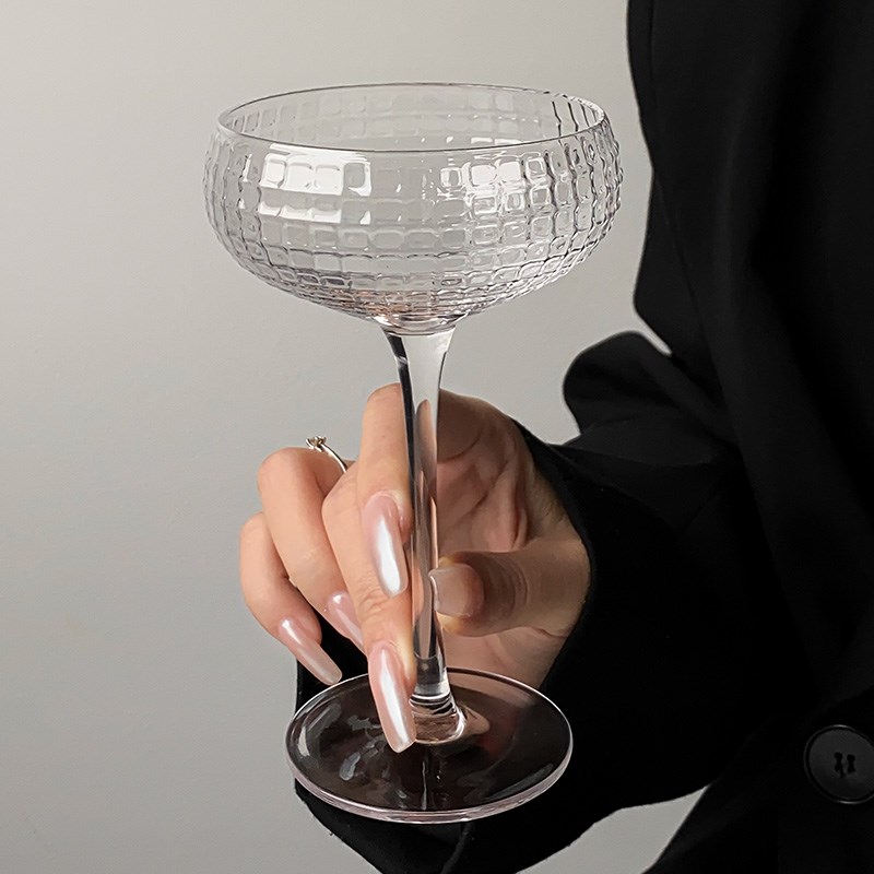 鸡尾酒杯方纹碟形杯花纹香槟杯宽口杯高脚杯创意塔杯玛格丽特杯