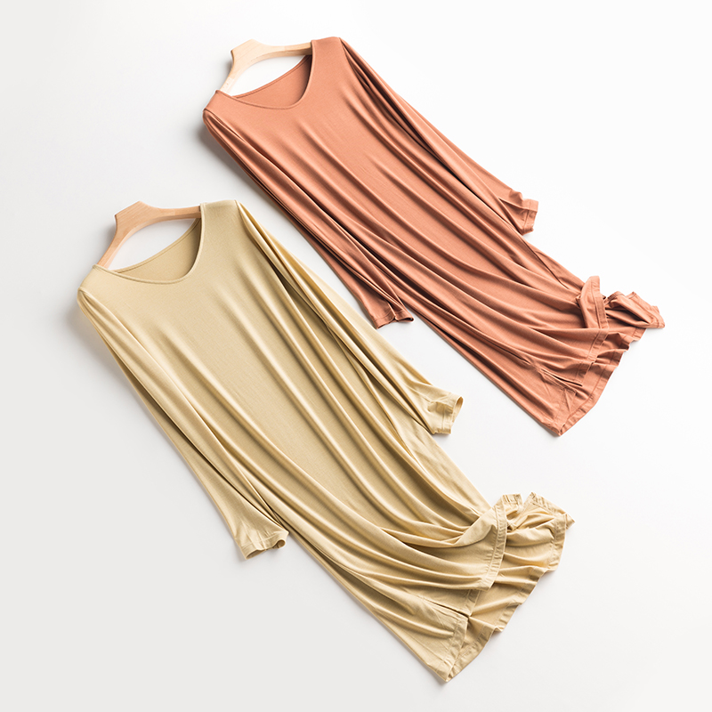 睡裙女2020年新款春秋季家居服可出门过膝中长款睡衣长袖连衣裙子