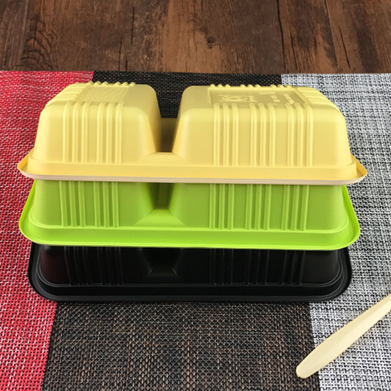 一次性餐盒子快餐外卖打包盒两格饭盒红黑绿白分格餐盒包邮500只