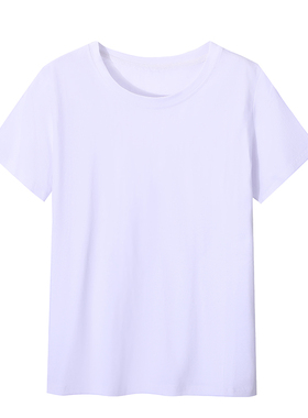 白色t恤女士纯棉短袖加大码新款夏季宽松短款上衣蓝色打底衫