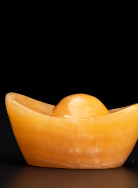 天然黄玉元宝供案摆设聚宝盆中式家居传统礼品摆件大号玉石财神