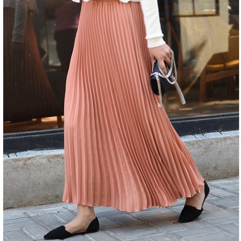高腰显瘦春夏a字半身裙风琴百褶裙中长款雪纺半身长裙女夏季大码
