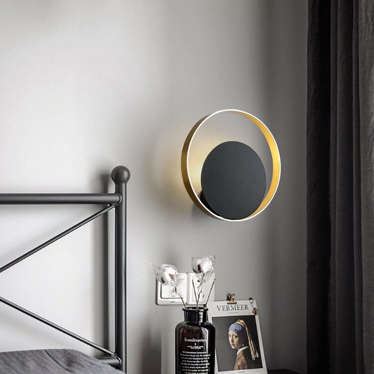 轻奢壁灯北欧风格卧室床头灯黑色圆形极简后现代高档客厅过道墙灯
