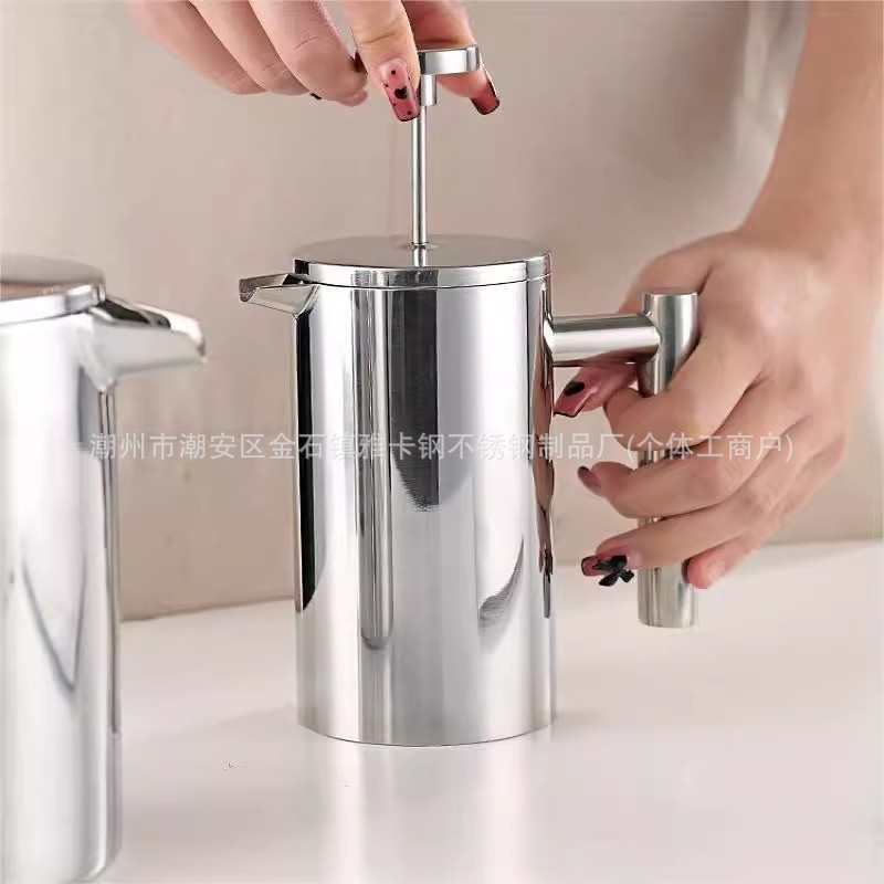 304不锈钢法压壶手冲咖啡壶双层法式滤压壶冲茶器泡茶器冲泡壶