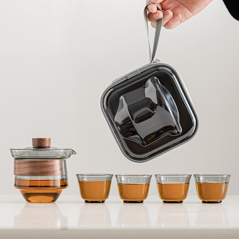 玻璃旅行茶具套装便携车载快客杯一壶二四杯户外喝茶家用茶具套装