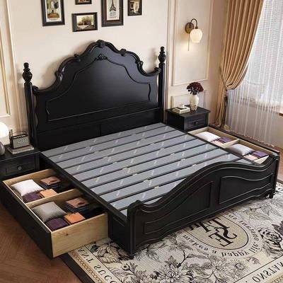 式古实木床复古风1.8.米双人复床成人大床1美5米宫廷风婚床111储