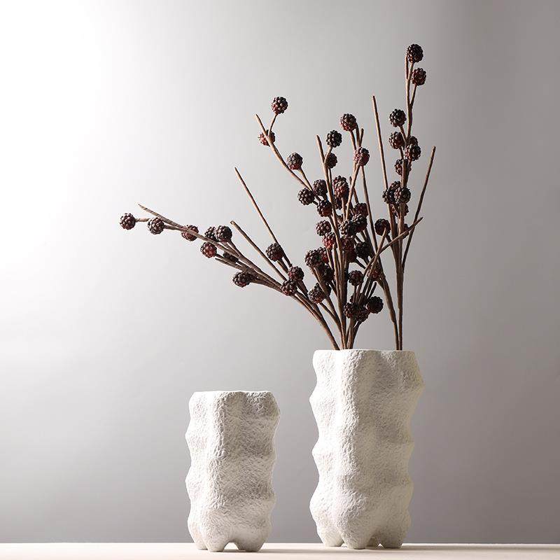 花瓶件EZC摆创器意客陶瓷插花干花花样板房白色带厅足装饰品现代