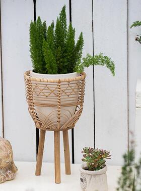北欧创意藤编架子客厅落RY5461地室内绿植花架阳花架台绿萝置式物