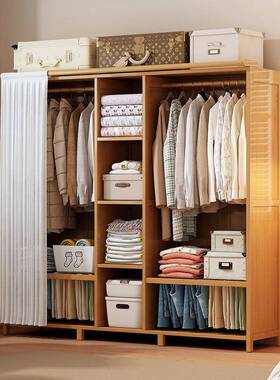 特价简易木结衣柜出租房用UAW大清仓开放式经济型实容量晾衣架实