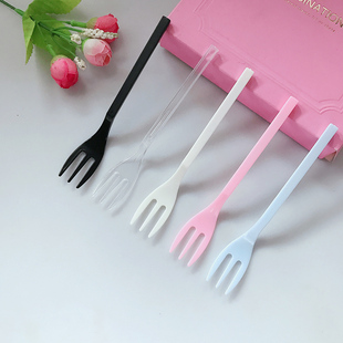 独立包装一次性叉子加厚黑色w食品级塑料透明蛋糕甜品水果叉子包