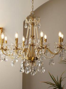 西早美法珍珠水晶吊灯全49233式铜欧餐式别墅客厅厅卧式室吊灯