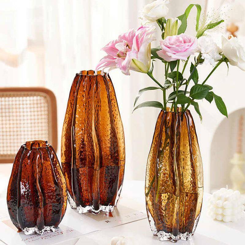 欧人工吹制冰川玻璃花客轻奢高档瓶网红插花杨桃花瓶厅餐桌摆式件