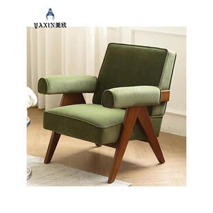 Pj昌迪加尔实木织物沙发休闲流行扶手椅阳台斯堪 纳维亚无障碍豪