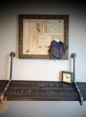 美式铁艺水管电脑桌连卧转室书房家用壁64324挂书角桌简易壁桌办