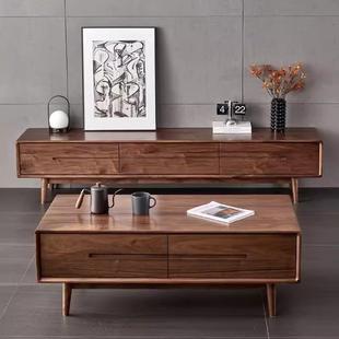 REH美胡桃木全实木电简视柜茶几黑组合现代约樱桃木视听柜客北厅