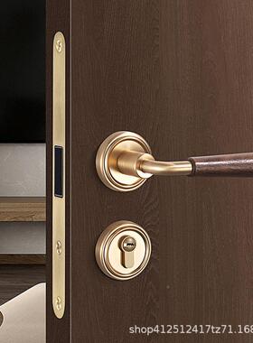 简法式黑胡桃木门把72F358锁室约内卧静室房门锁门手音磁吸房间门