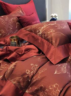 新红色喜庆全棉床品浪漫瑰玫提纯花结婚被BG婚套棉中式婚房四件套