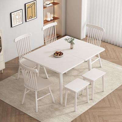 岩折MCV叠餐桌家用小户奶型油风现简约代伸板缩实木餐桌椅组合桌